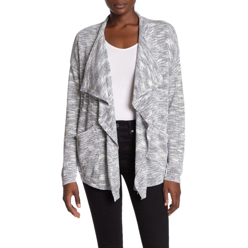Ady P Space Dye Draped Open Front Cascade Cardigan Neptune Blue Size Medium